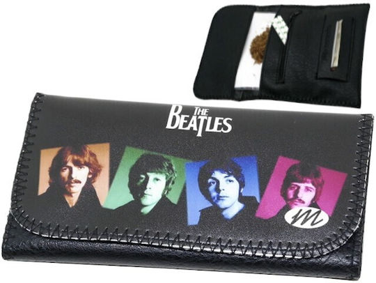 Monte The Beatles Lederne Tabaktasche in Schwarz mit Verschluss 16x8.5cm