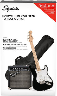 Fender Σετ Ηλεκτρική Κιθάρα με Σχήμα ST Style σε Μαύρο Χρώμα