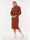 BelleFille Midi Dress Knitted Turtleneck Brown