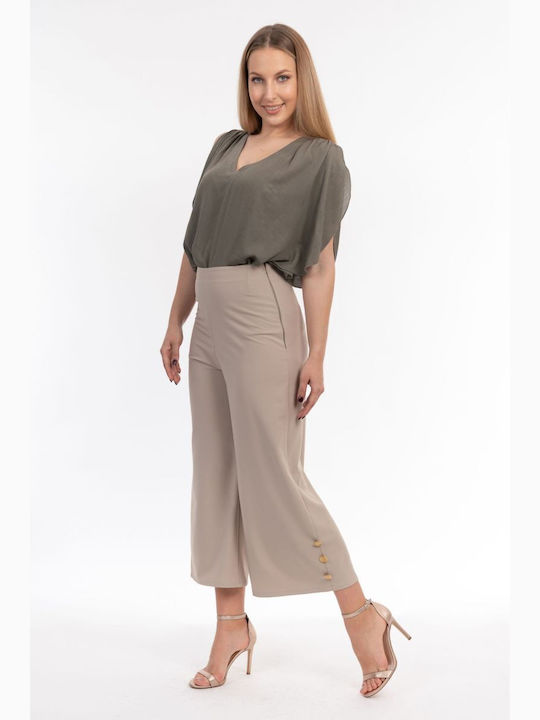 BelleFille Women's Fabric Trousers Beige