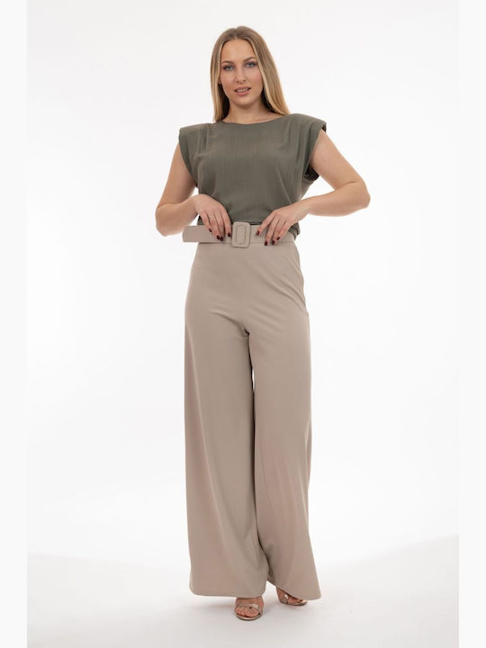 BelleFille Damen Bluse Ärmellos Khaki