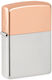 Zippo Bimetal Case Lighter Flame Sterling Silver Lid