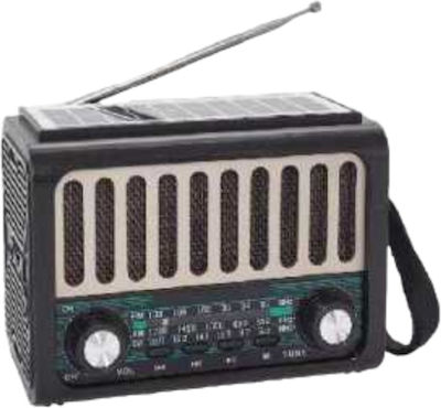 830104 Retro Tragbares Radio Solar mit Bluetooth und USB Schwarz