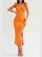 DOT Καλοκαιρινό Midi Βραδινό Φόρεμα Πορτοκαλί