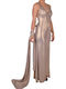Summer Maxi Dress for Wedding - Christening Satin Open Back Gold