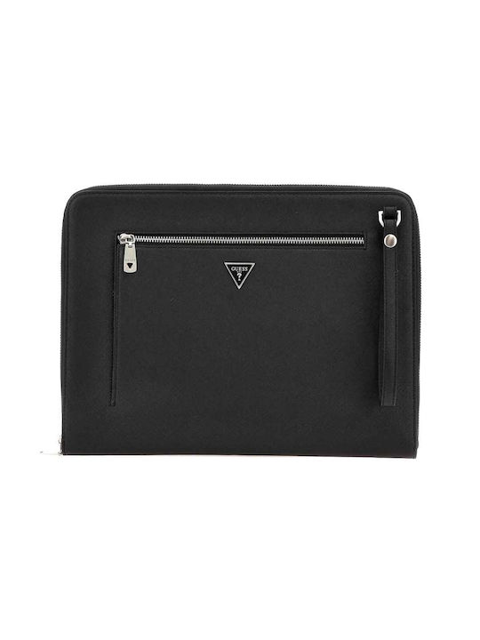 Guess Artificial Leather Briefcase Certosa with Zipper Black 25.5x2.5x34cm