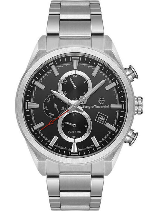 Sergio Tacchini Dual Time Мъжки часовник 45мм На батерия Сребърен Метална гривна