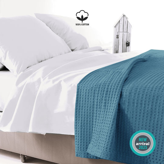 Isadore Lorraine Pique Double Blanket 220x240cm Petrol Blue