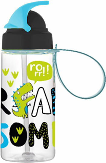 Sidirela Sonic Plastic Kids Water Bottle Dinosaurs with Straw Non Spill Multicolour 500ml E-4226