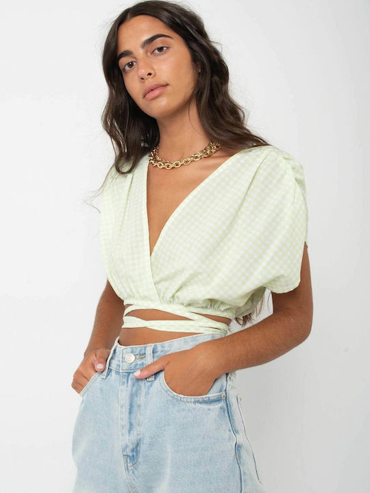 Make your image Women's Summer Crop Top Cotton Short Sleeve Green