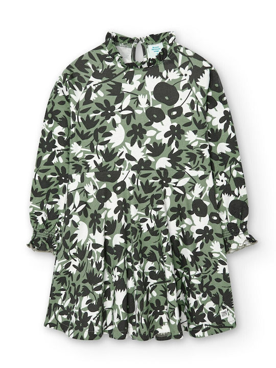 Boboli Kids Dress Floral Long Sleeve Green