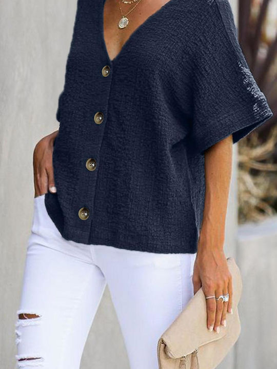 Amely Women's Summer Blouse Short Sleeve Blue