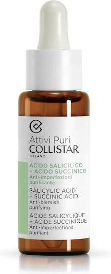 Collistar Milano Attivi Puri Salicylic Acid & Succinic Acid Serum Moisturizing Serum Face with Salicylic Acid for Detoxification & Revitalization 30ml