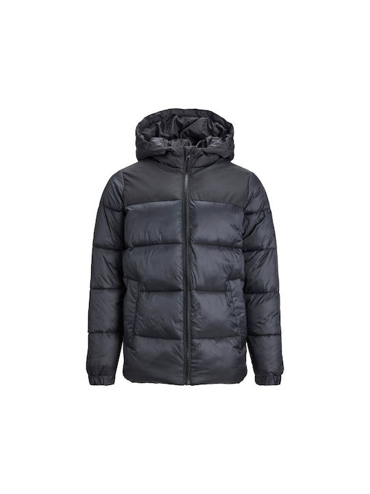 Jack & Jones Boys Quilted Coat Black with Ηood