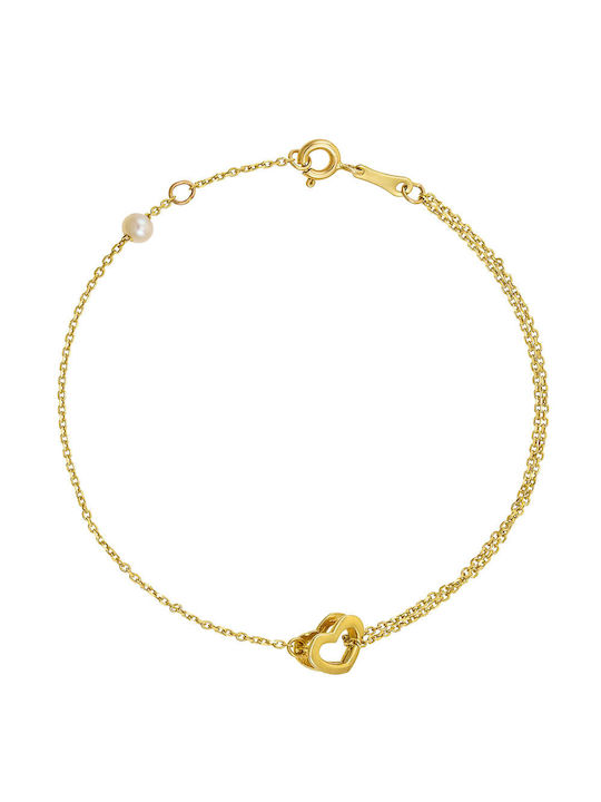 Papoulidis Jewellery Bracelet with design Heart made of Gold 14K with Pearls