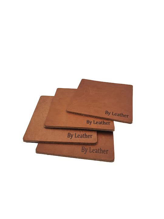 ByLeather Round Coaster made of Leatherette Brown 9cm 4pcs