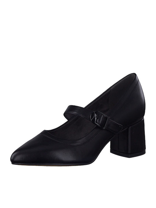 Anatomic Synthetic Leather Pointed Toe Black Heels with Strap