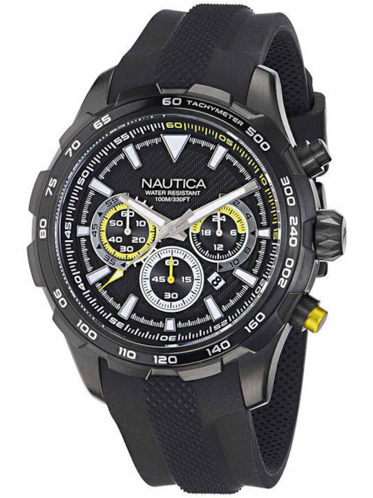 Nautica Ανδρικό Ρολόι 46mm Χρονογράφος Μπαταρίας με Μαύρο Καουτσούκ Λουράκι