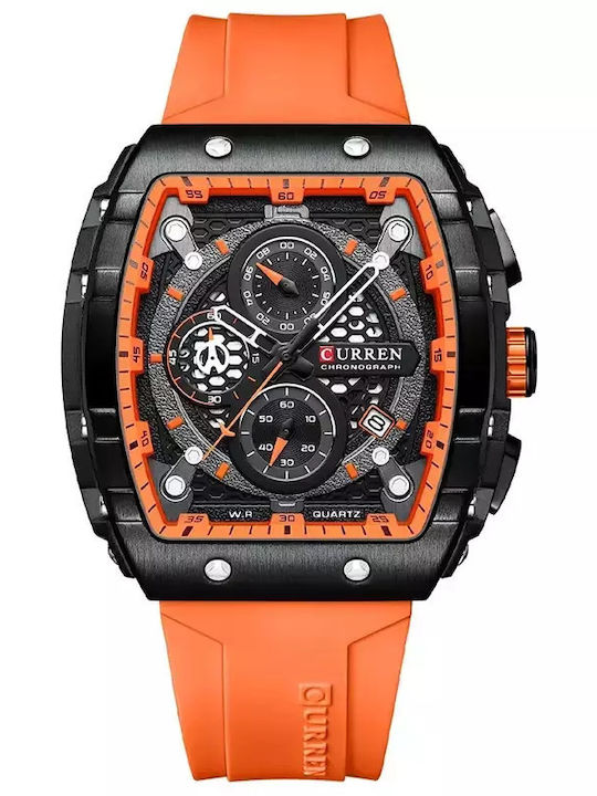 Curren Men's Watch 47mm Chronograph Battery with Orange Rubber