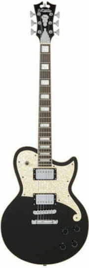 D'Angelico Premier Atlantic Elektrische Gitarre mit Form Einfacher Schnitt und HH Pickup-Anordnung Black Flake