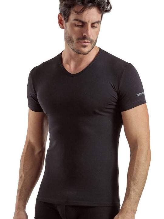 Enrico Coveri Men's Undershirt Short-sleeved in Black Color