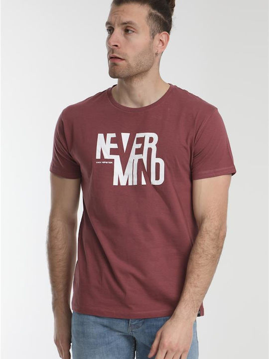 Van Hipster T-shirt Bărbătesc cu Mânecă Scurtă Burgundy