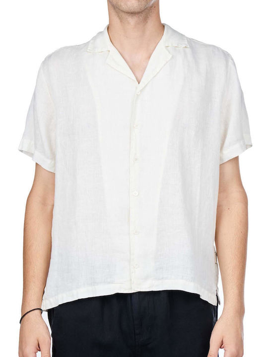 Crossley Men's Shirt Short Sleeve Linen White