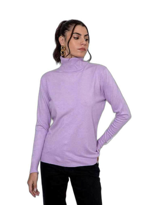 Cento Fashion Women's Long Sleeve Pullover Turtleneck Lilacc
