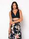 Women's Summer Crop Top Sleeveless with V-Neck Navy Blue