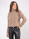 The Lady Women's Long Sleeve Crop Pullover Turtleneck Beige