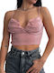 Chica Women's Summer Crop Top with Straps Pink