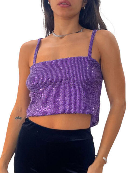 Chica Women's Summer Crop Top with Straps Purple
