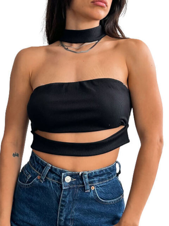 Chica Damen Crop Top Schwarz