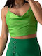 Women's Summer Crop Top Satin with Straps Green