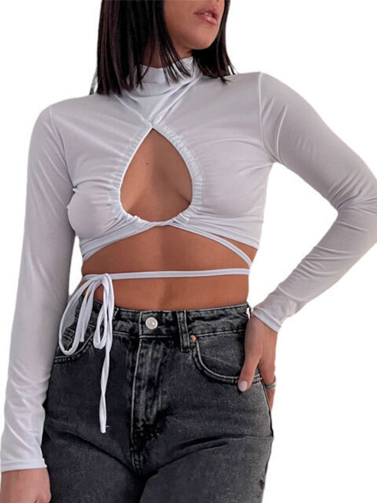 Γυναικείο Crop Top Μακρυμάνικο Λευκό