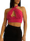 Γυναικείο Crop Top Αμάνικο Καλοκαιρινό Ροζ