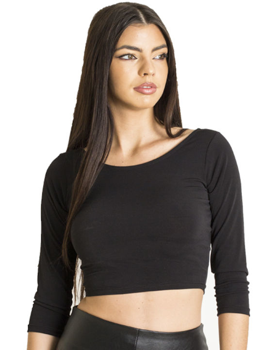 Γυναικείο Crop Top με Μανίκι 3/4 Μαύρο