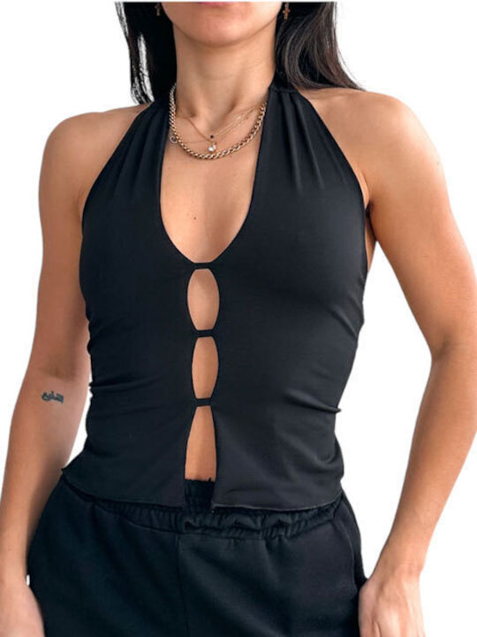 Γυναικείο Crop Top Αμάνικο Καλοκαιρινό Μαύρο