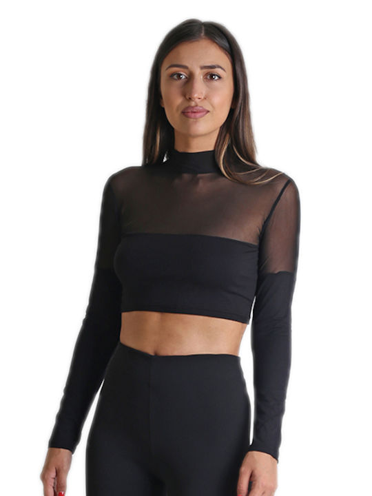 Γυναικείο Crop Top Μακρυμάνικο Μαύρο