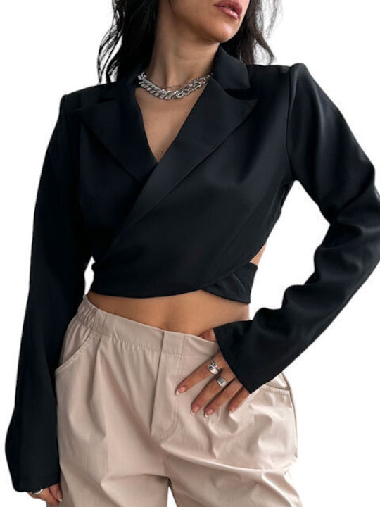 Chica Damen Crop Top Langärmelig Schwarz