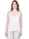 Women's Summer Blouse Satin with Straps & V Neckline White