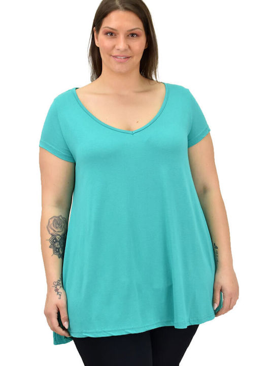 First Woman Women's Oversized T-shirt with V Neckline Light Blue