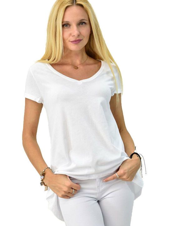 First Woman Damen T-Shirt mit V-Ausschnitt Weiß