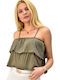 First Woman Women's Summer Blouse with Straps Khaki