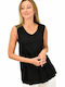 First Woman Women's Summer Blouse Cotton Sleeveless with V Neckline Black