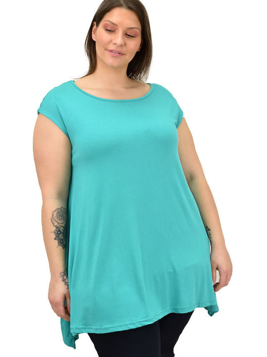 First Woman Women's Oversized T-shirt with V Neckline Light Blue