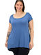 First Woman Women's Summer Blouse Short Sleeve Blue