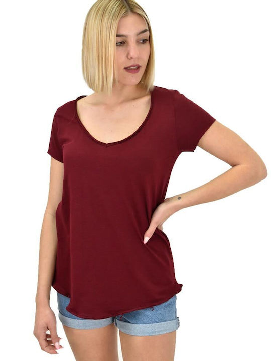 First Woman Women's T-shirt with V Neck Burgundy