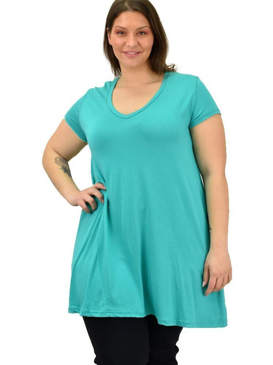 First Woman Women's Oversized T-shirt with V Neckline Light Blue