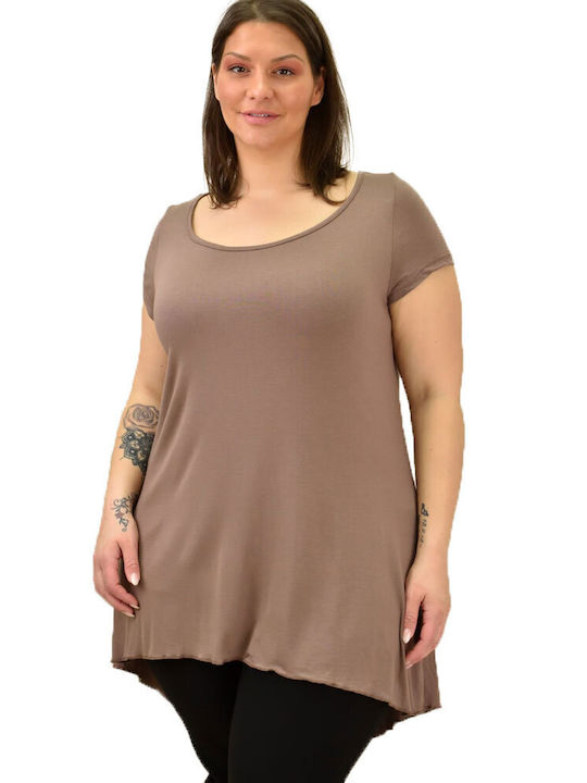 First Woman Damen Sommer Bluse Kurzärmelig Beige